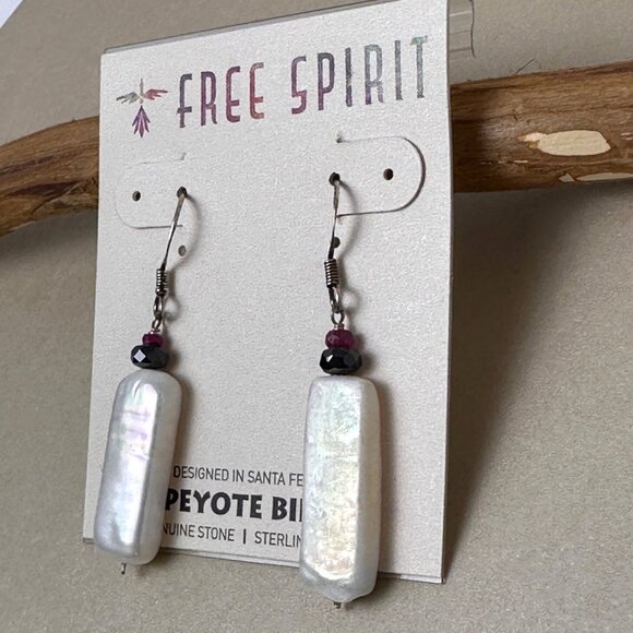 Peyote Bird Sterling Silver Boho Earring Genuine Pearl Rectangle Drop NWT Artzy - Picture 3 of 10